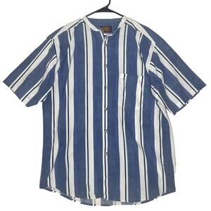 90s‎ Y2K Striped Button Down Shirt Blue White Pocket Retro Skater Grunge L